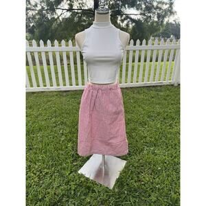 Jcrew Midi Skirt Striped Red White Pockets Coastal Preppy Size Med A-Line Linen